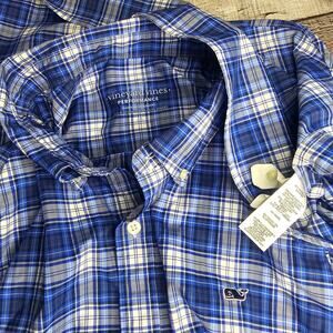 Vineyard Vines Men’s Shirt CL Performance Blue Plaid Long Sleeve Button Down EUC